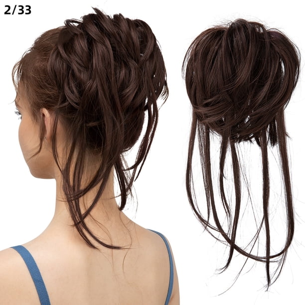 Zhuge Moño desordenado, extensión de moño despeinado, banda elástica para el cabello, moño rizado, coletero para mujer, color negro y marrón