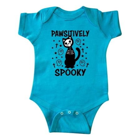 

Inktastic Pawsitively Spooky Skeleton Cat with Ghosts and Crosses Gift Baby Boy or Baby Girl Bodysuit