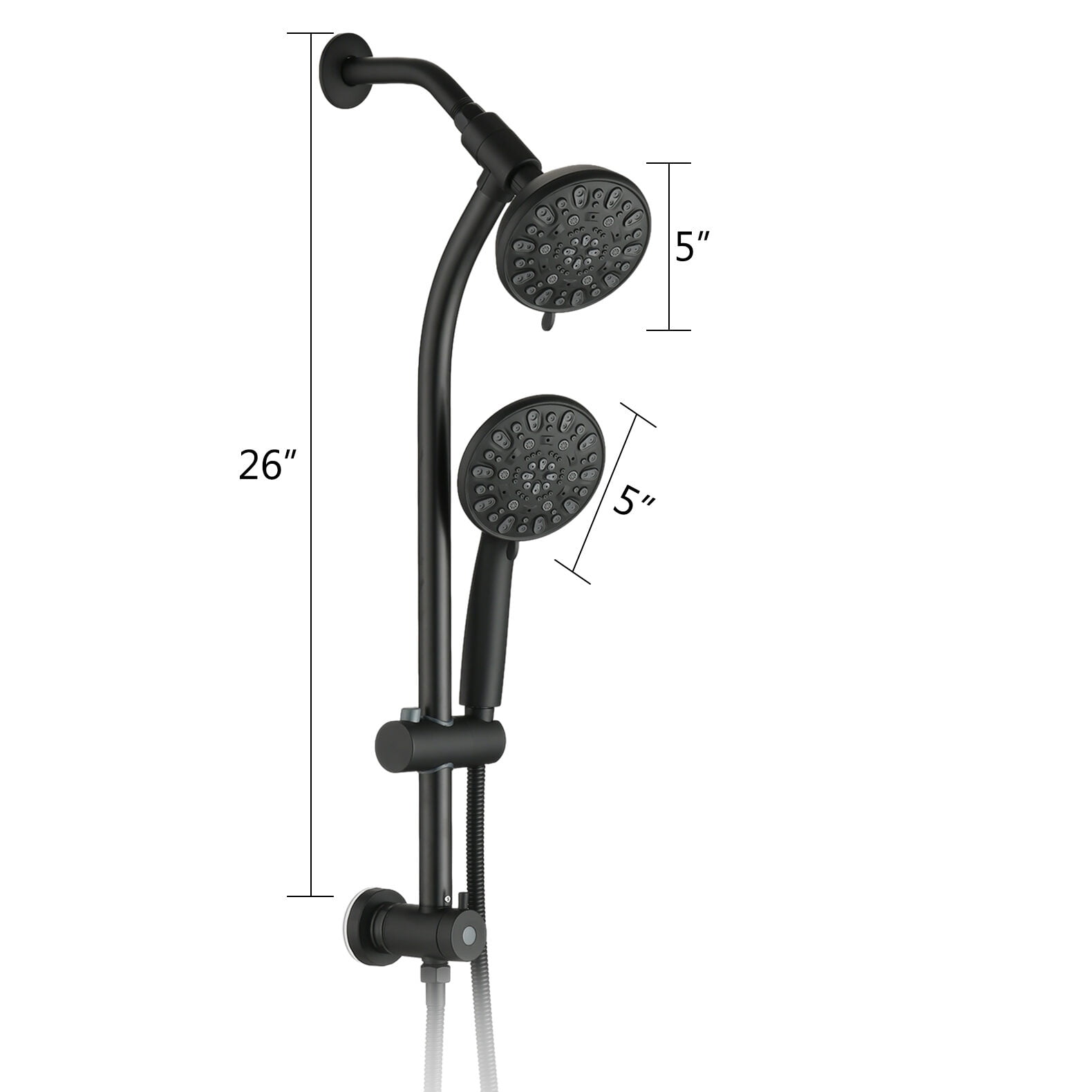 Drill-Free Stainless Steel Slide Bar Combo Rain Showerhead 7-Setting Hand,Dual Shower Head Spa System,Matte Black Abs Bath Faucets Freestanding Tub Faucets