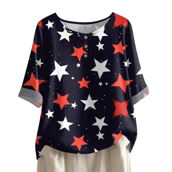 Women's 250th Anniversary USA Shirt Mid Sleeve Independence Day Top 4th of July Shirts America 250 Merchandise Loose Star Print Tee