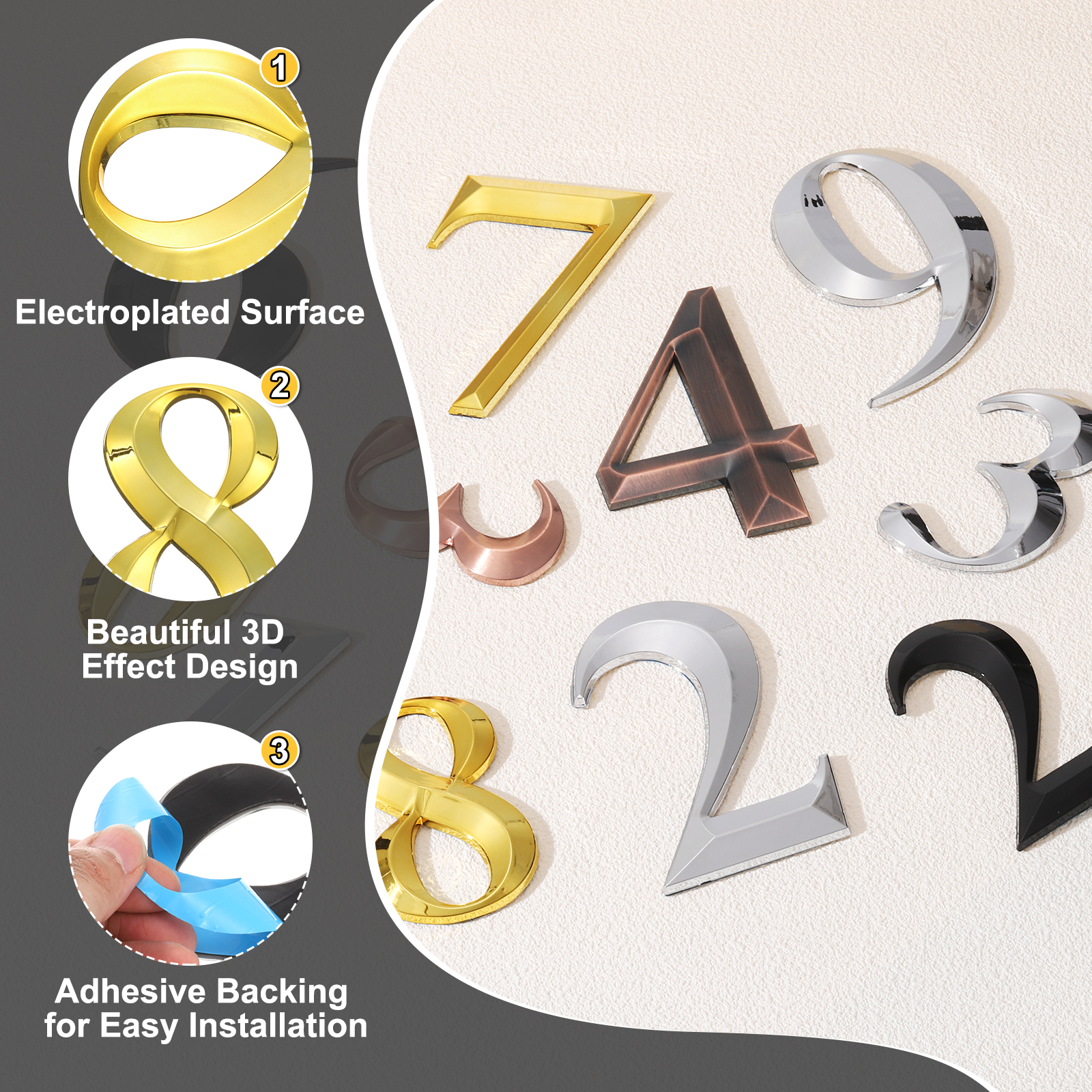 Uxcell 20 Pack House Numbers for Outside, 4 Inch 0-9 Self Adhesive Mailbox 3D Door Number Stickers for Apartment Office Hotel Room Signs, Black