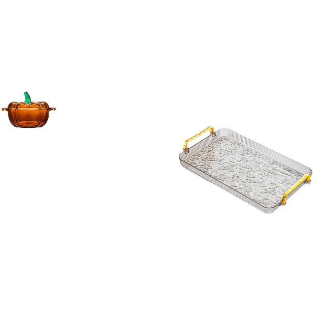 Plato de dulces de vidrio con forma de calabaza con tapa y tarro de galletas naranja combinado de postre, bandeja de mesa de café con asa pa