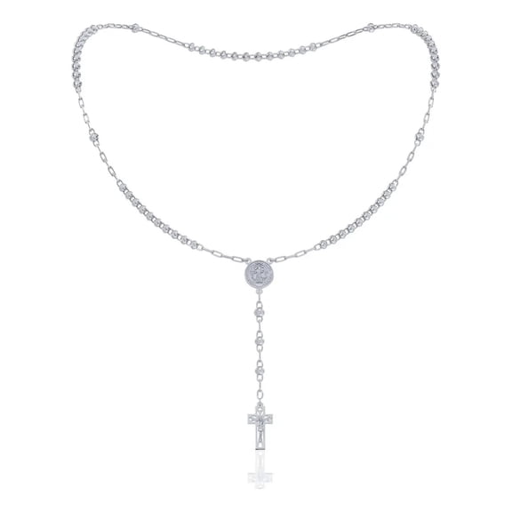 Rosario De Plata Ley 925 Con Bola Diamantada De 55 Cm