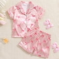 thumbnail image 2 of Zshosam Pjs Kids Girls Boys Satin Pajamas Set Cute Short Sleeve Button down Printed Sleepwear Shorts 2 Pcs Summer Pj Sets Size 4T 5T,(Light Pink 4-5 Years), 2 of 9