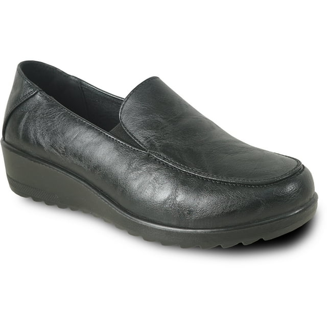 Kozi Soulier Mocassin Décontracté Confortable pour Femmes à Enfiler OY5318 avec Bout Rond Moc et Goussets Doubles Noirs