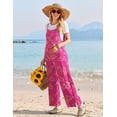 thumbnail image 2 of Ekouaer Womens Causal Sleeveless Jumpsuits Summer Boho Wide Leg Floral Rompers Pink Overalls with Pockets, 2 of 5