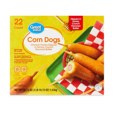 Great Value Classic Batter Wrapped Chicken Corn Dogs, 58.74 oz, 22 Count Box (Frozen)