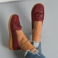 thumbnail image 6 of Mepaouo Casual Loafers for Women Low Wedges Leather Slip on Walking Dress Penny Loafer Shoes(Red,7), 6 of 7