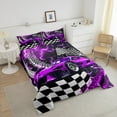thumbnail image 4 of Toddler Race Car Bed Neon Lights Honeycomb Twin Size Bedding Set Cool Sports Car Glitter Beehive Geometric Hexagon Comforter Set,Black White Grid Lattice Quilt Buffalo Plaid Decor, 4 of 6