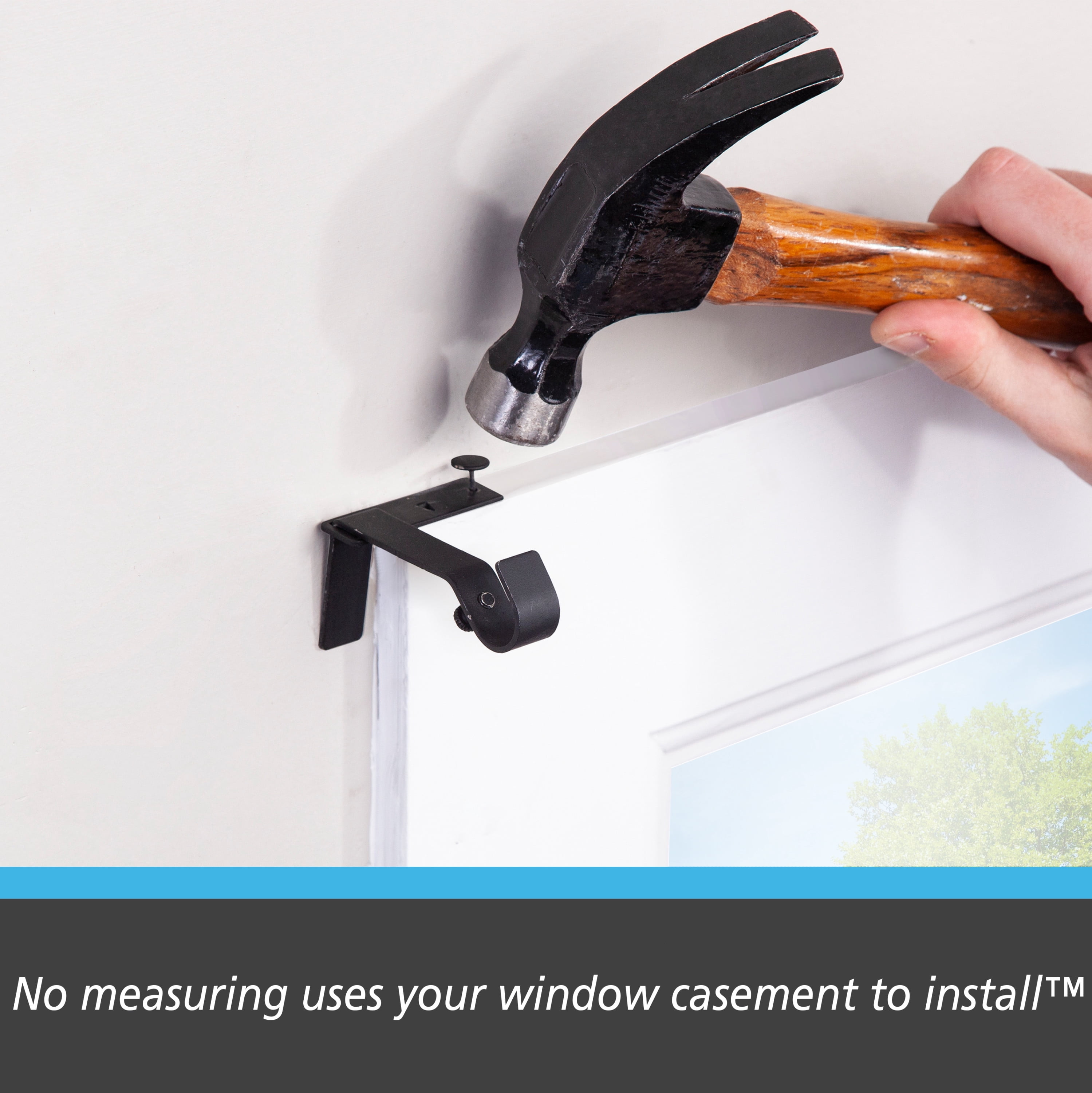 Kenney Fast Fit No Measure Carlin Decorative Steel Curtain Rod, 36-66" Adjustable Length, 5/8" Dia., Matte Black