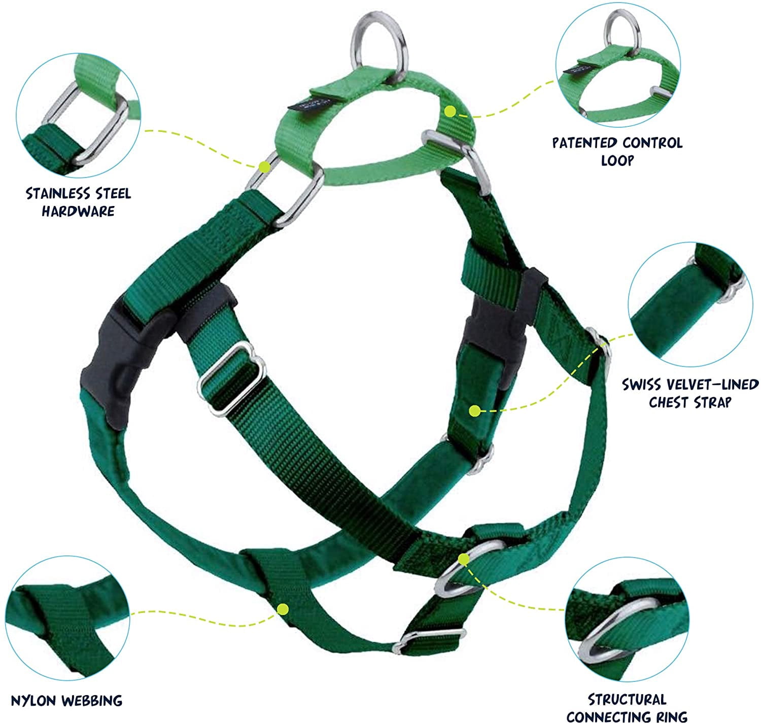 New_2 Hounds Design Freedom No Pull Dog Harness | Comfortable Co_Kelly Green_SZ_1" MD (Chest 24"- 28")_81162