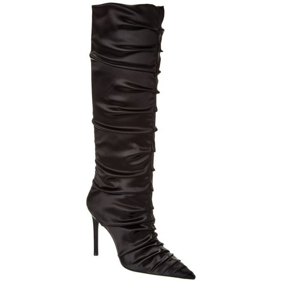 Stuart Weitzman Strt Ruched 100 Satin Knee-High Boot, 5, Black