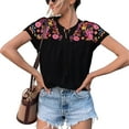 thumbnail image 1 of Blusa bordada de manga corta Ticfox mujer con borlas Vintage negro M, 1 of 5