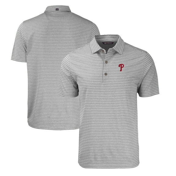 Men's Cutter & Buck Heather Gray Philadelphia Phillies Forge Eco Heathered Stripe Stretch Recycled Polo