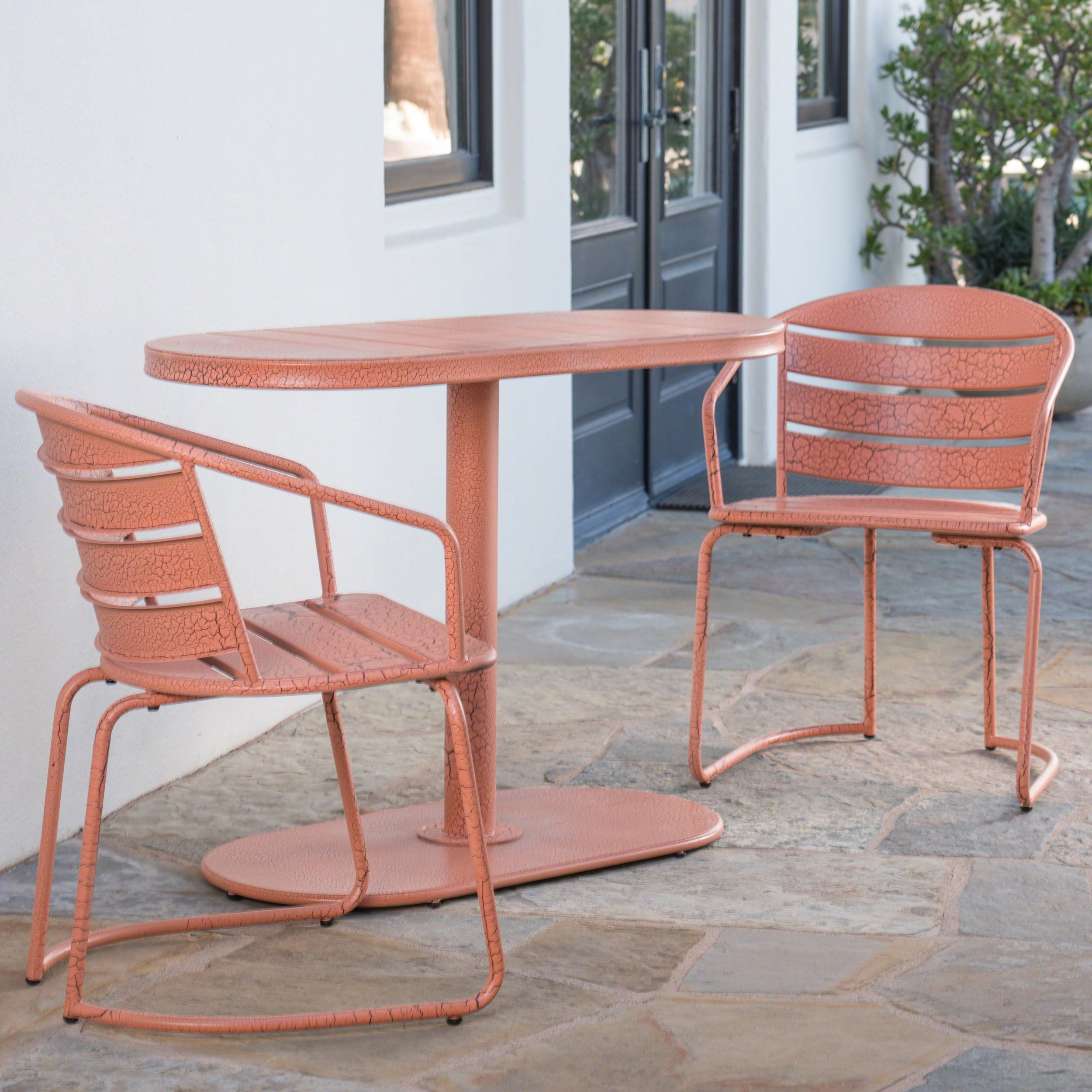 Monica Outdoor 3 Piece Iron Bistro Set, Crackle Orange