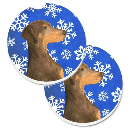 

Carolines Treasures SS4617CARC Doberman Winter Snowflakes Holiday Set of 2 Cup Holder Car Coasters Large multicolor