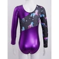 thumbnail image 4 of Oyolan Kids Girls Shiny Metallic Ballet Dance Leotards Long Sleeve Gymnastics Bodysuit Athletic Unitards Purple 8, 4 of 7