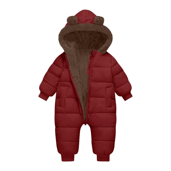 Juebong Baby Girls Boys Snowsuit Newborn Warm Hooded Jumpsuit Romper Fleece Puffer Coat Jacket Winter Outwear Cute Bear Outfits