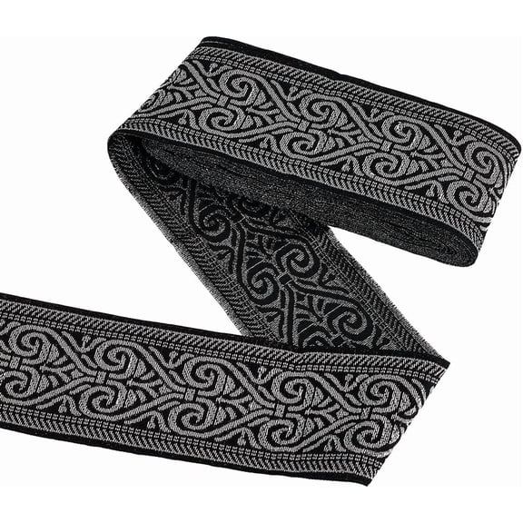 7M Ethnic Style Embroidery Polyester Ribbons Jacquard Ribbon Tyrolean Ribbon Garment Accessories Heart Pattern Black 2 inch(50mm) about 7.66 Yards(7m)/Roll