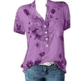 thumbnail image 4 of Azrian Plus Size Blouses Summer Tops For Women Short Sleeve Split Neck Shirts Flower Print Elegant Blouses With Chest Pocket Clearance Sale, 4 of 6