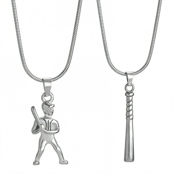 DESIGNICE 2Pcs Baseball Necklace Silver Plating Player Bat Model Baseball Necklace Team Memories Baseball Necklace Softball Gifts Chain Length 17.72In