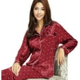 thumbnail image 2 of Womens Silk Satin Pajamas Set Sleepwear Loungewear,Small Dots-red, 2 of 5
