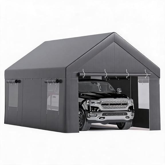Fully Enclosed 10x20 FT All Weather Carport with Sidewalls & Windows, Eastvita Heavy Duty Portable Vehicle Shelter, Gray