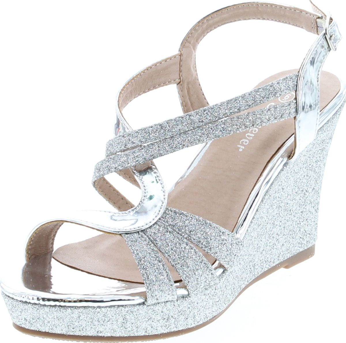 Forever Link - Forever Happy-09 Women's Glitter Strappy Wrapped Wedge ...