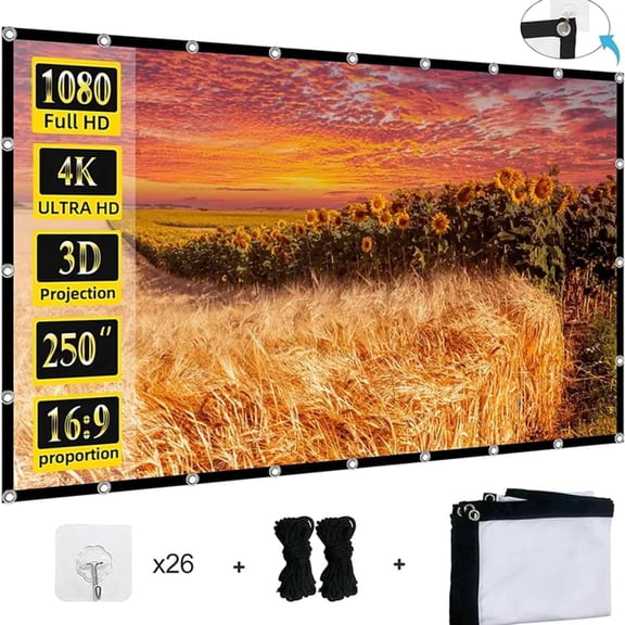 HVKDIEB Projector Screen 200 Inch 16:9 Washable Foldable Anti Wrinkle Portable Projector Cinema Screen for Home Theater Outdoor Indoor, Manual Wall Mounting,