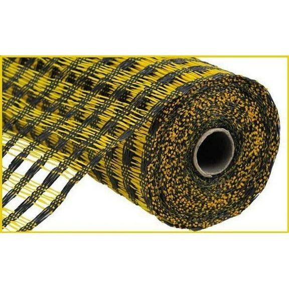 Poly Burlap Check Deco Mesh, 10" x 10 Yards Black, Yellow
