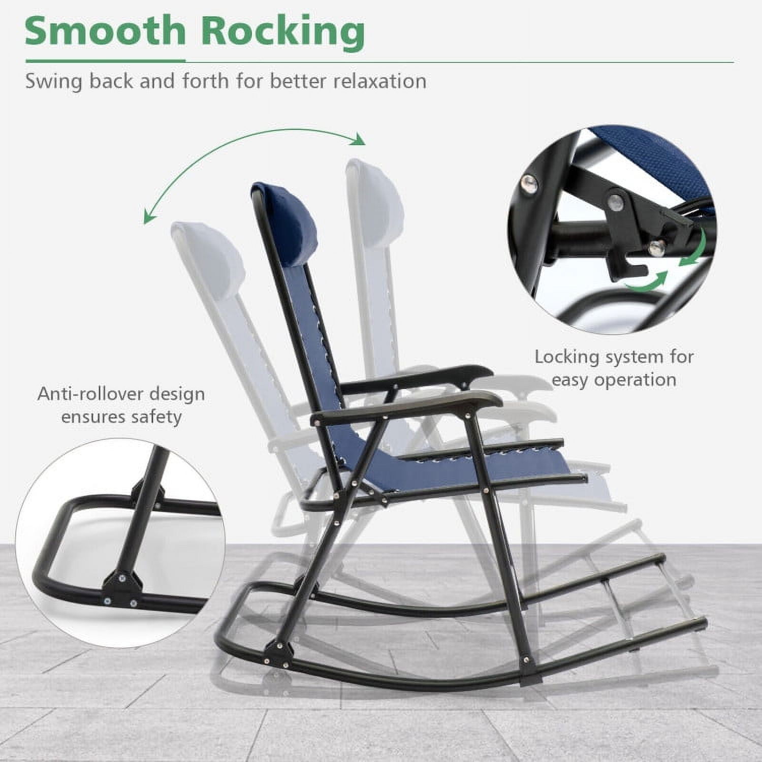 Aimee Lii Outdoor Zero Gravity Rocker for Lawn, Porch, Backyard, Comfortable, Blue
