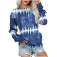 thumbnail image 4 of JTZGDY Fall Crewneck Sweatshirts for Women Loose Fit Casual Striped Color Block Printed Long Sleeve Graphic Pullover Tops Fashion Outfit 2025 Clothes Navy#01 L, 4 of 7