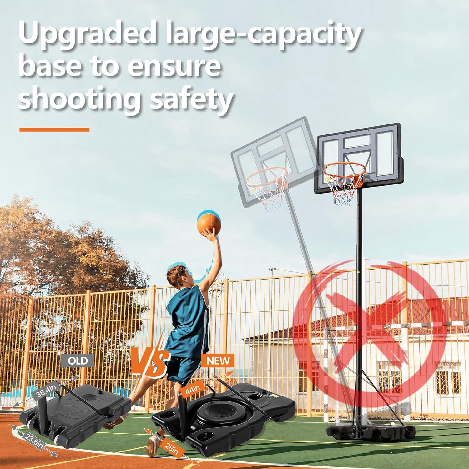 Portable Basketball Hoop Outdoor  Adjustable Height, Shatterproof Backboard/Shock Absorbent Rim, Fillable Base, for Backyard/Driveway