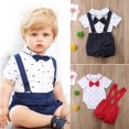 thumbnail image 1 of Baby Boy Wedding Formal Suit Bowtie Gentleman Romper Outfit, 1 of 3