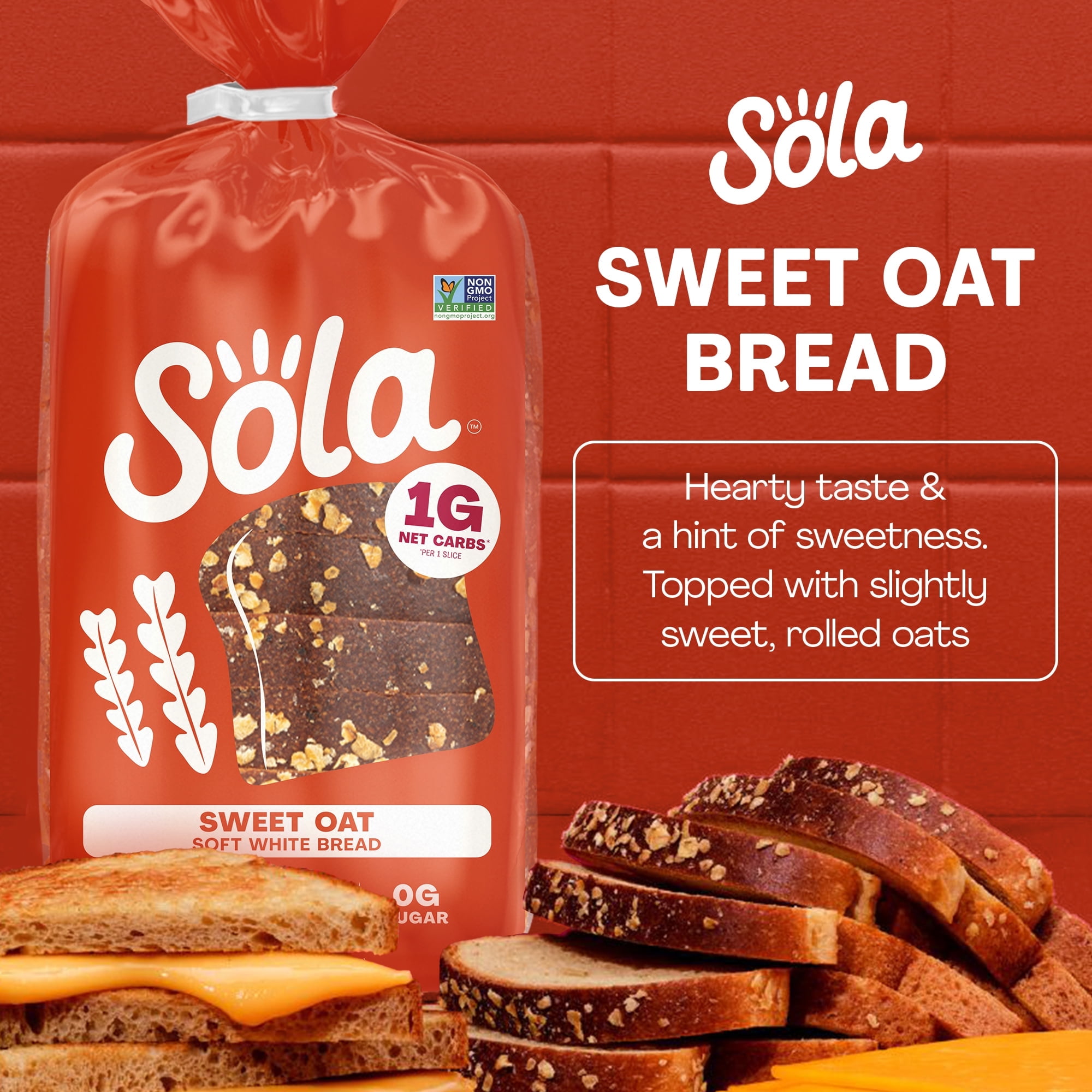 Sola Sweet Oat Sliced Bread, Soft White Bread, Non-GMO, 14 oz (Pack of 2)