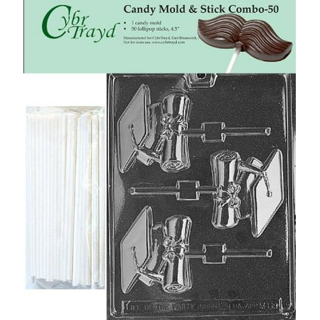 

Cybrtrayd 45St50-M069 Cap & Diploma Lolly Chocolate Candy Mold with 50 Cybrtrayd 4.5 Lollipop Sticks