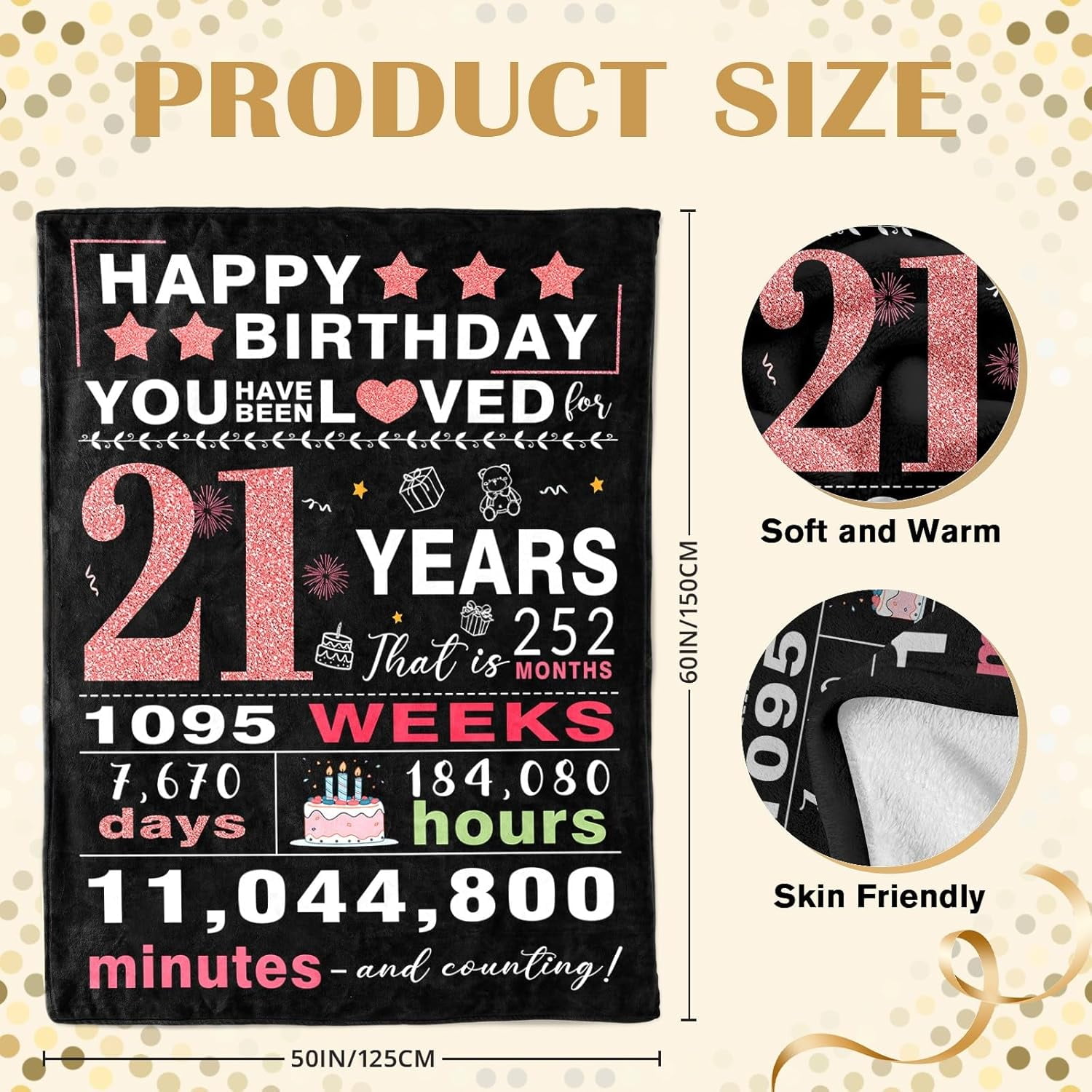 21st Birthday Gifts for Her, Cool 21st Birthday Gifts, 21st Birthday Decorations for Her, Birthday Gifts for Women, Gifts for 21st Birthday Female Women, Birthday Gifts for Women Blanket 50x60