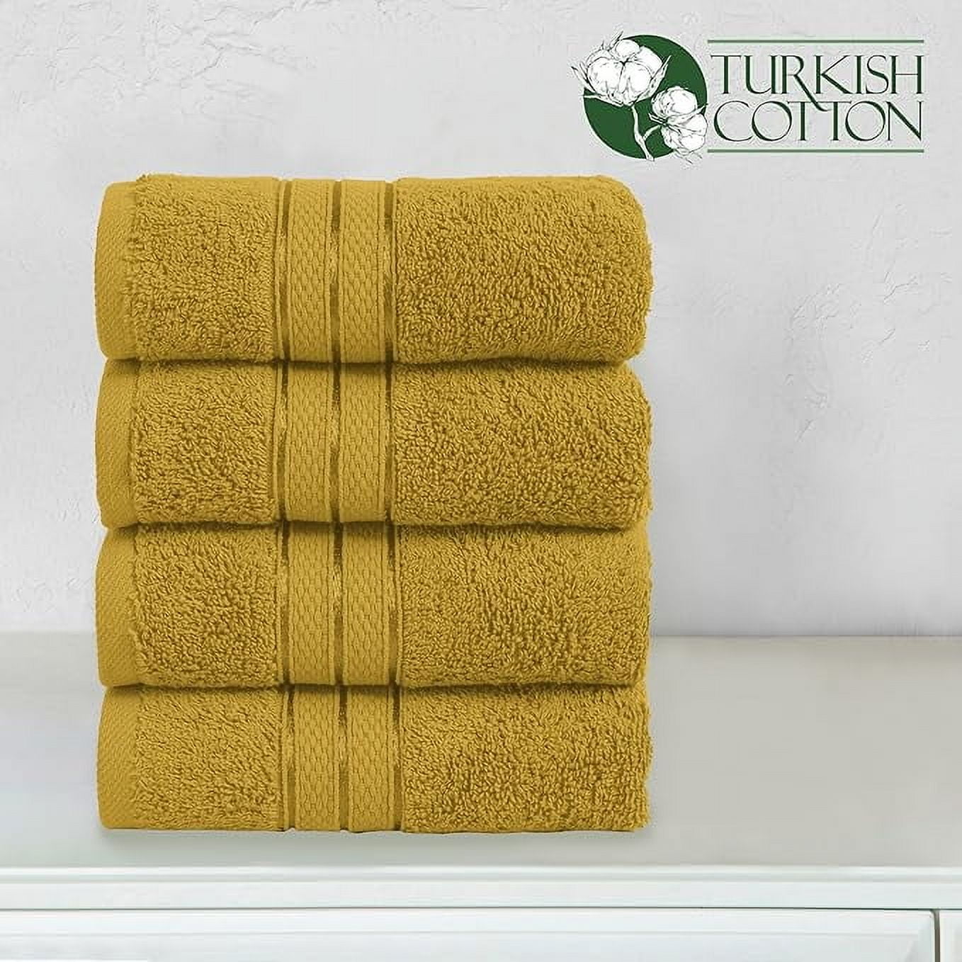Elegant Comfort Turkish Cotton Hand Towel Set, 4-Pack, 16" x 28", Highly Absorbent - Soft Bathroom Towels, Gold