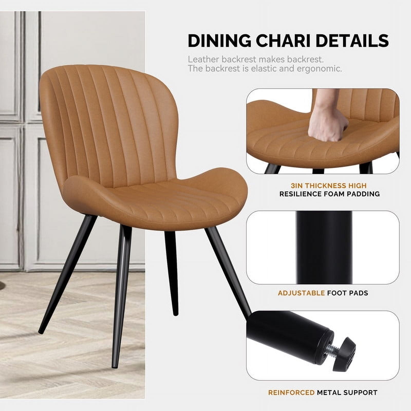 Hawsaiy Upholstered Dining Chairs Set of 6, Modern Kitchen Chairs with Backrest and Metal Legs, 19" Seat Height,Brown