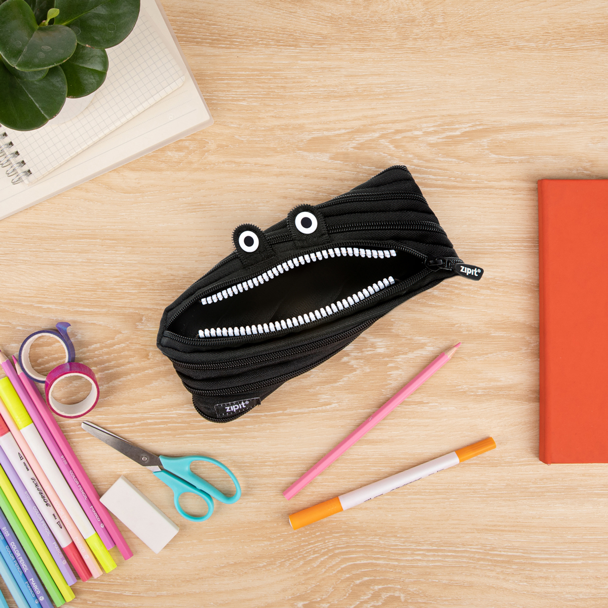 ZIPIT Monster Pencil Case for Kids, Holds up to 30 Pens, Machine Washable, Made of One Long Zipper! (Black) - image 5 of 6