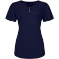 thumbnail image 6 of JINMGG Womens Tops under $5 Plus Size Women Clothing Solid T-Shirt Button Short Sleeve V-Neck Tops Navy XL, 6 of 6