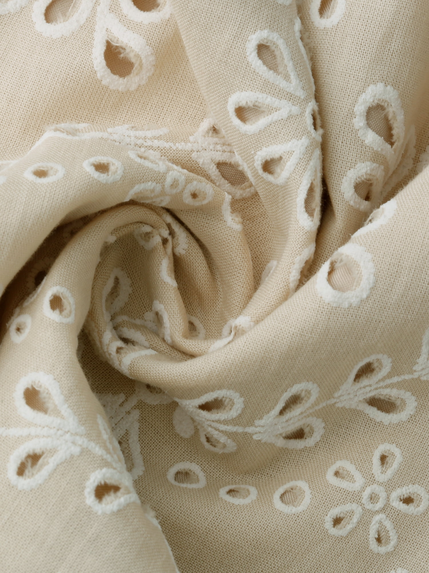DARING DIVA Women's Work V Neck Embroidery Eyelet Petal Short Sleeve Dressy XS Apricot