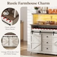 thumbnail image 4 of Leaglojoy Farmhouse Wine Bar Cabinet with Sliding Bar Door and Led Lights, Sideboard with 2 Layers Tabletops, Wine and Glass Racks, 2 Storage Cabinets with Adjustable Shelf, 3 Drawers, Rustic White, 4 of 9