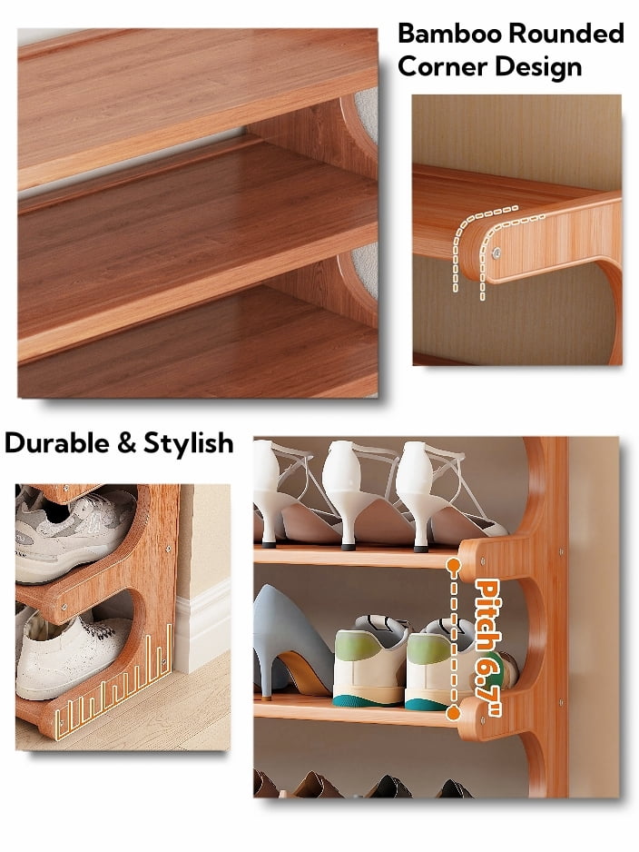 MEHOOM 4 Tier Bamboo Shoe Rack Organizer for Closet, Entryway, Dorm, Garage, Sturdy Shoe Storage Shelf, 28"x11"x20" (Natural)