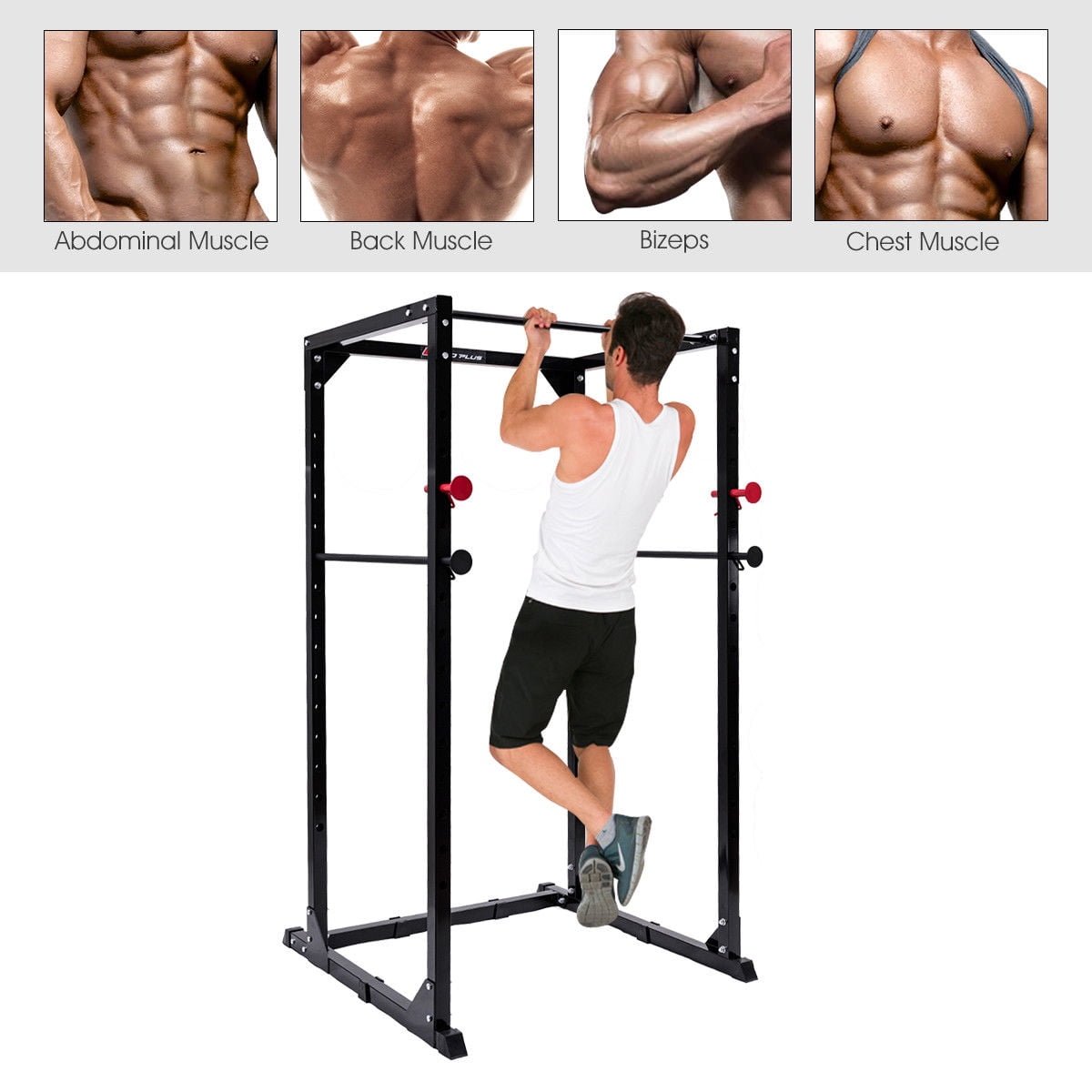 Costway Power Rack Pull Chin Up Bars Squat Lift Cage Fitness Workout Strength Training Walmart