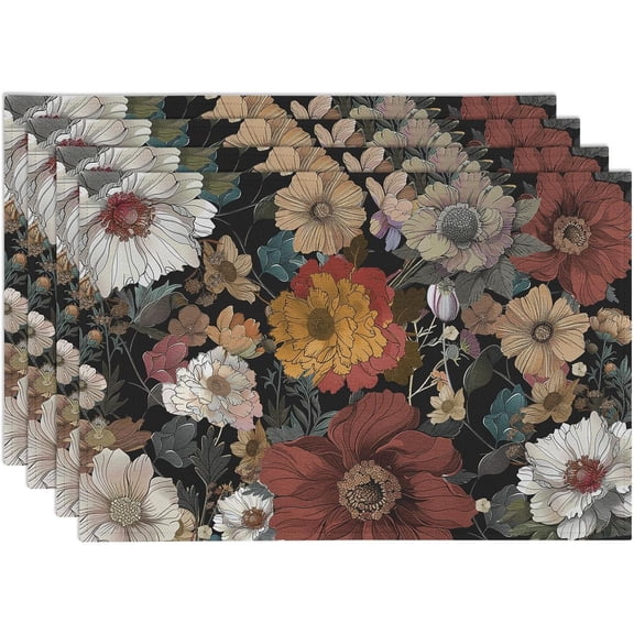 Boho Placemats Vintage Retro Floral Dinner Placemats Set of 4 Bohemian Flowers Kitchen Table Placemats 18 * 12 Inches Place Mats Dining Tables Indoor for Kitchen Table Washable Decorations