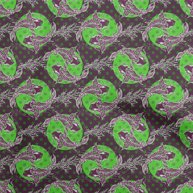 oneOone Velvet Wine Fabric Asian Japanese Koi Fish Craft Projects Decor Fabric Printed By The Yard 58 Inch Wide