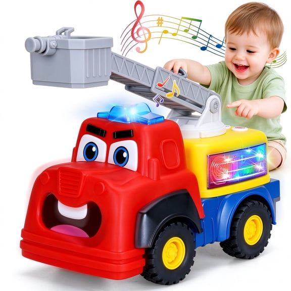 Interactive Talking Fire Truck Toy for Toddlers 1-3, Musical Toy with Realistic Sirens & Sounds & Lights, Recording Repeating Learning Toy, Car Toddler Toys for 2 Year Old Boy Girl Birthday Gifts
