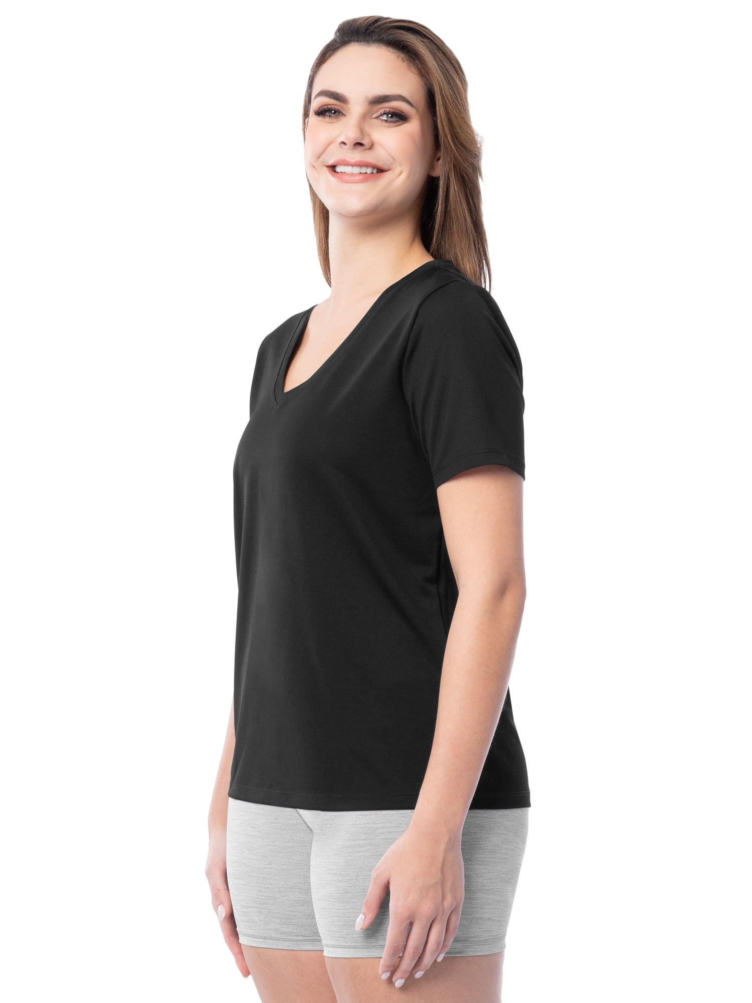 Athletic Works Women's Active Texture Knit V-Neck Tee, Sizes XS-XXXL