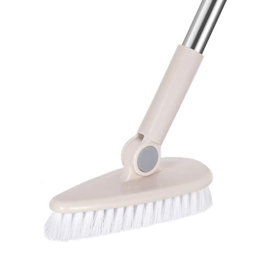 Floor Scrub Brush Bathroom Bathtub Shower Tile Grout Scrubber Rotatable 6.3inches Wide 35.4inches Long Handle Indoor Kitchen Push Broom Scrubbing Cleaning Brush for Hard to Reach Areas - White